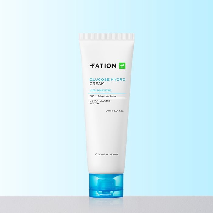 FATION Glucose Hydro Cream 90ml hydrating moisturizer for dehydrated skin in sleek white tube packaging.