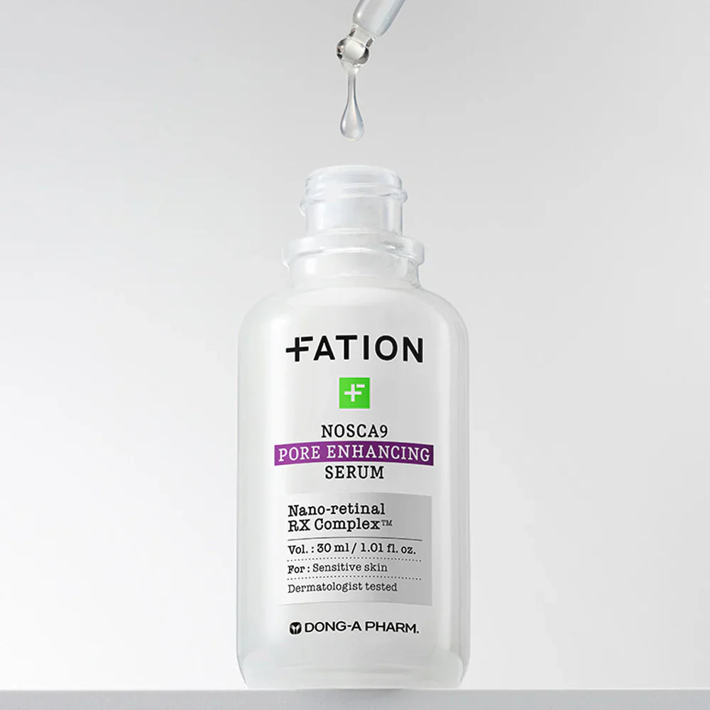 FATION Nosca9 Pore Enhacing Serum 30ml bottle with dropper highlighting skincare product