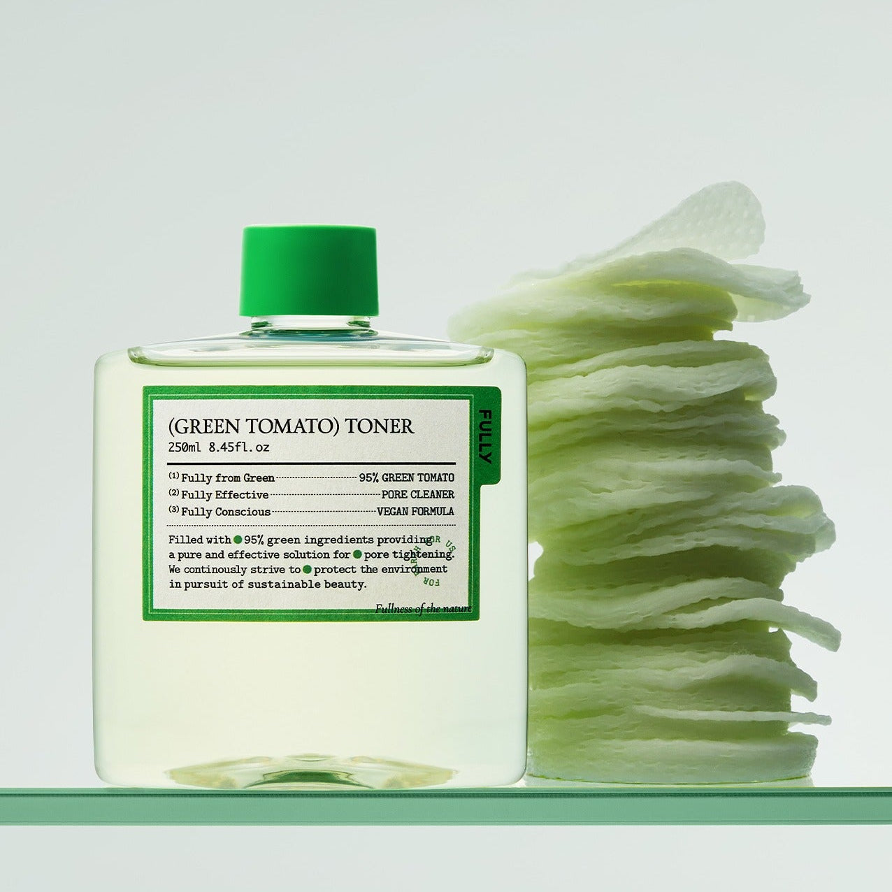FULLY Green Tomato Toner 250ml bottle with cotton pads