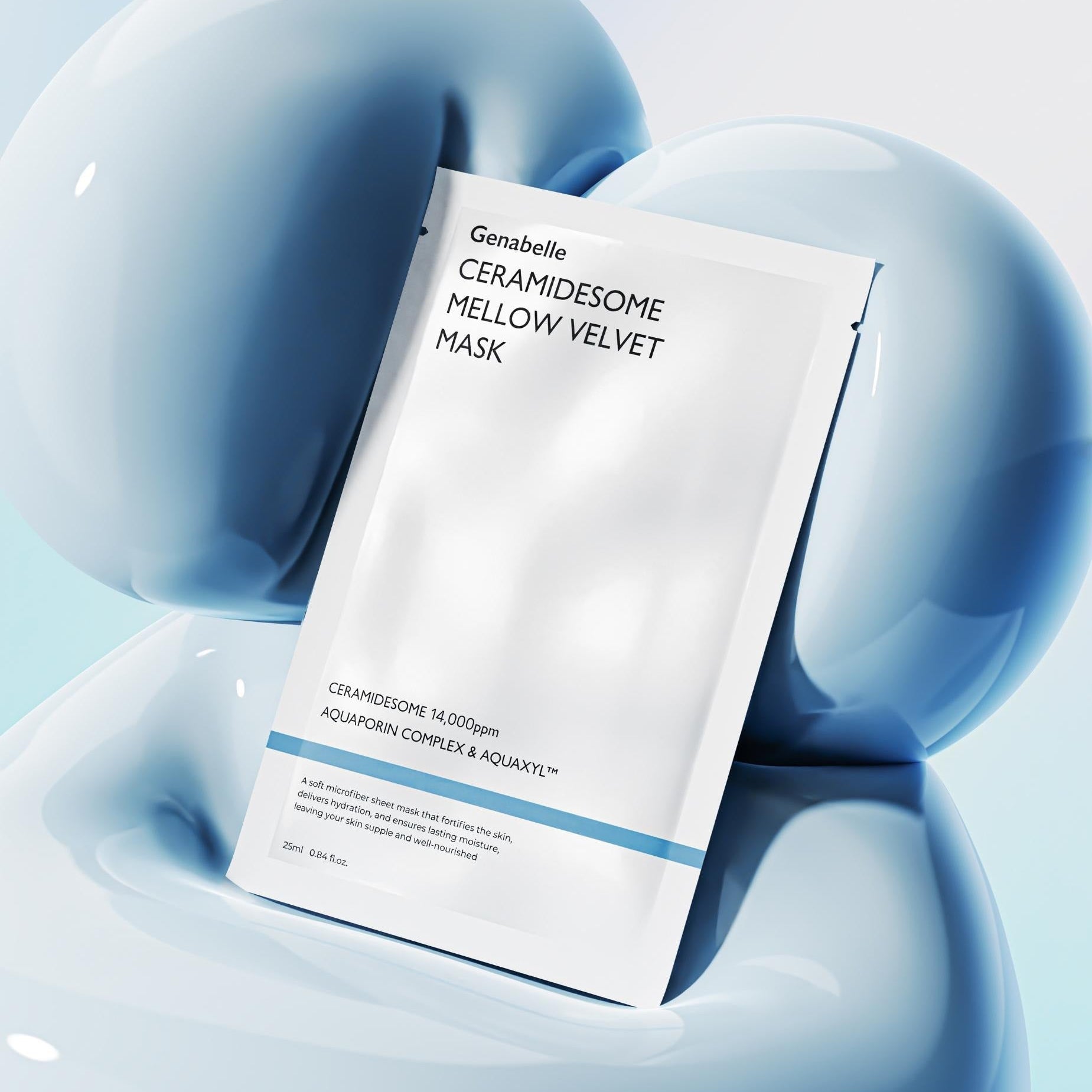 GENABELLE Ceramidsome Mellow Velvet Mask 5ea pack displayed on smooth blue background