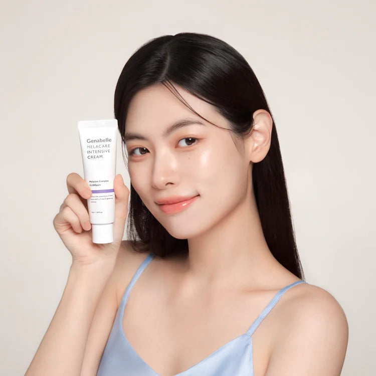 GENABELLE Melacare Intensive Cream 50ml shown by model with clear skin.