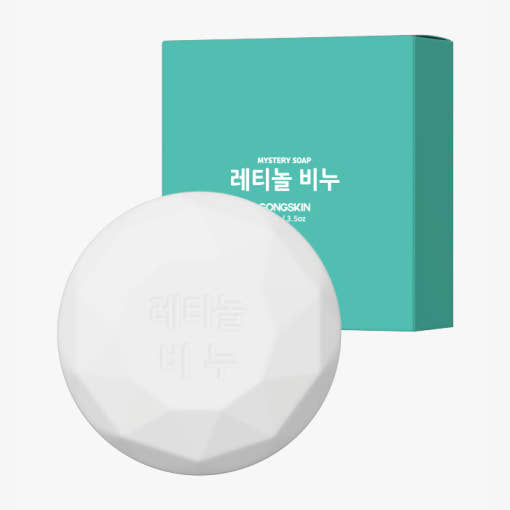 GONGSKIN Retinol Soap 100g with packaging displaying Korean text on a white soap.