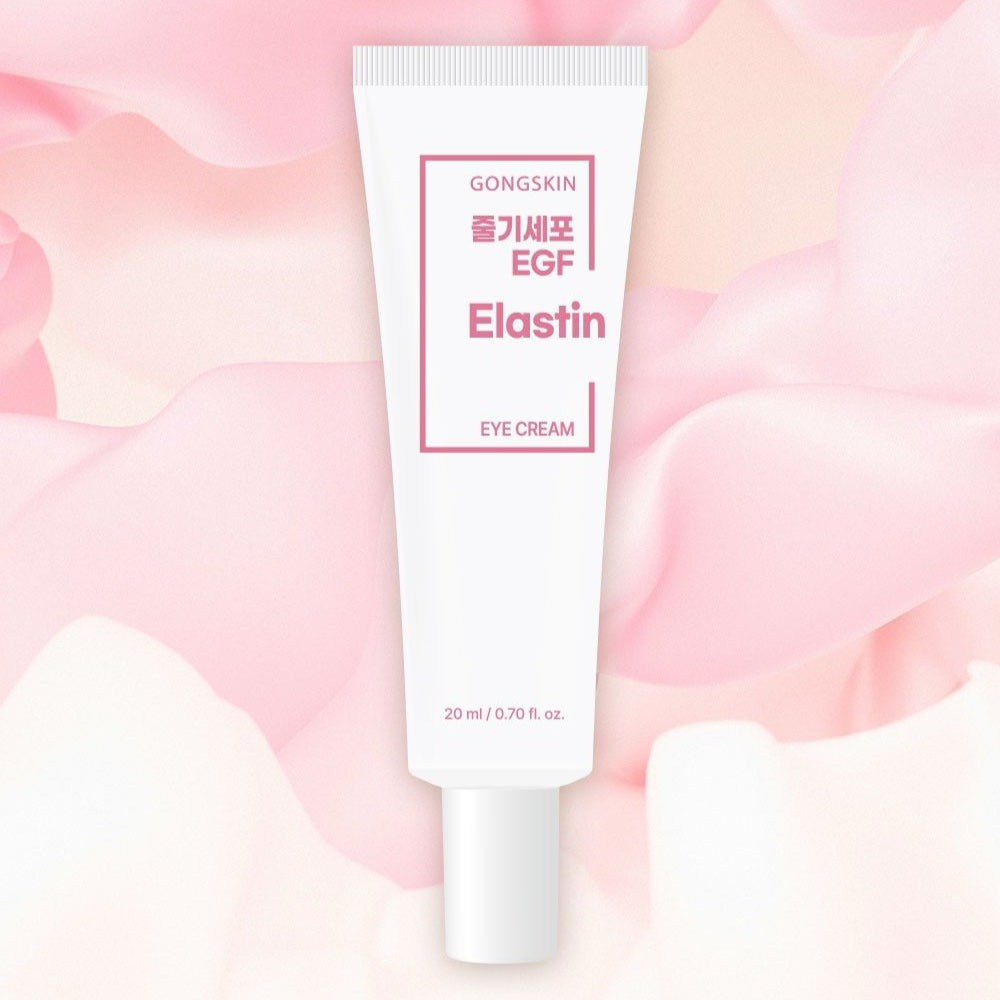 GONGSKIN Stem Cell EGF Elastin Eye Cream 20ml against pink floral background