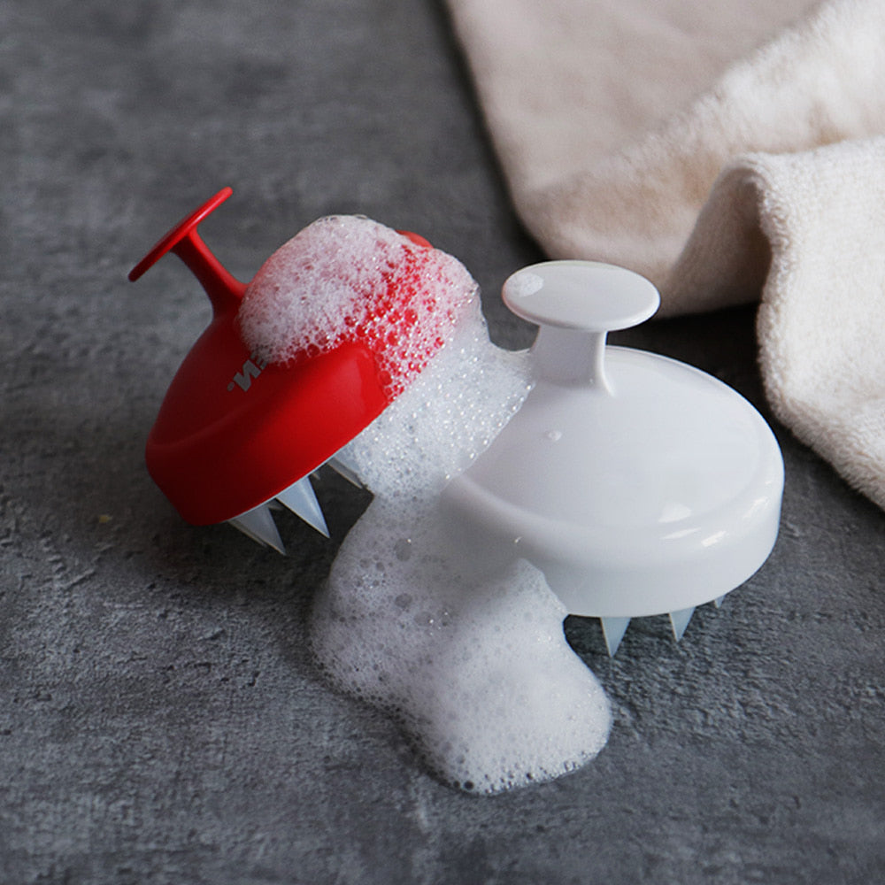 GRAFEN Edge Finger scalp massaging shampoo brush for men by Gentleman Korea, red and white brushes with foam