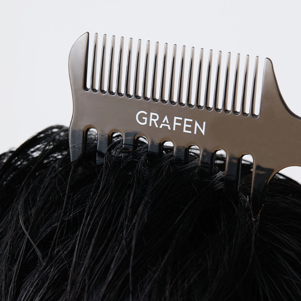 GRAFEN Multi Pomade Comb on wet black hair, Gentleman Korea styling tool for men's grooming