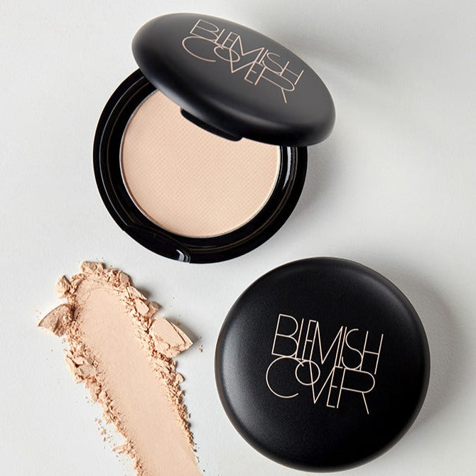 HANSKIN Blemish Cover Blur Pact with open compact and powder swatch on white background.