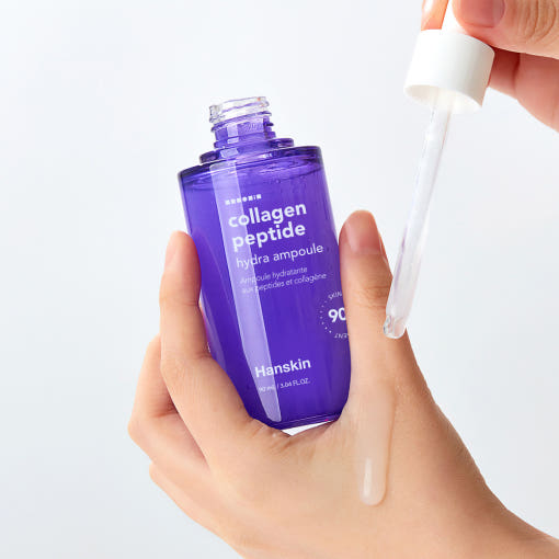 HANSKIN Collagen Peptide Hydra Ampoule 90ml being applied with a dropper on skin.