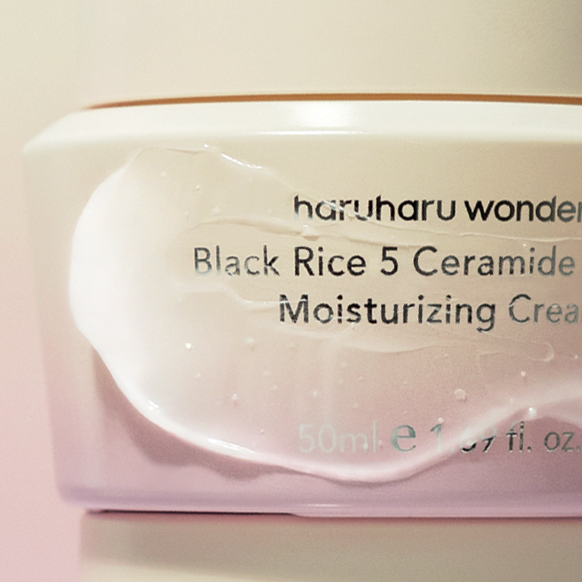 HARU HARU Black Rice 5 Ceramide Barrier Moisturizing Cream 50ml with cream texture, close-up view.