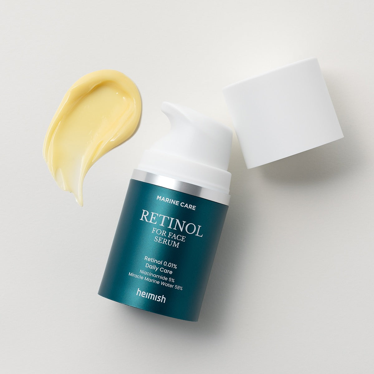 HEIMISH Marine Care Retinol For Face Serum 50ml bottle with cream smear and open cap