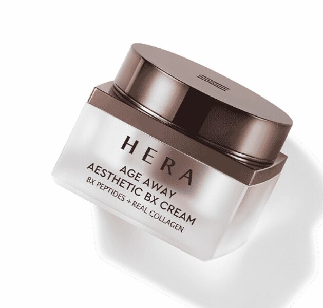 HERA Age Away Aesthetic BX Cream 50ml jar with peptides and collagen formula for anti-aging skincare.