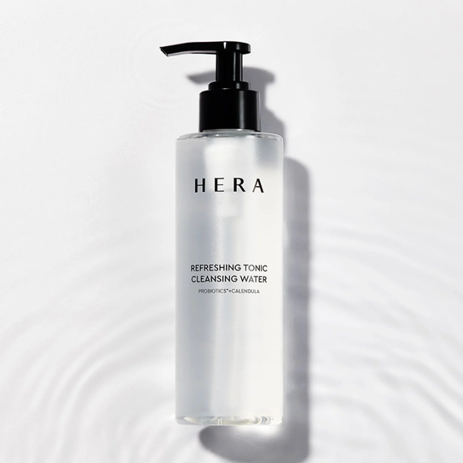 HERA Refreshing Tonic Cleansing Water 200ml in sleek bottle design, ideal skincare product for gentle cleansing and toning.