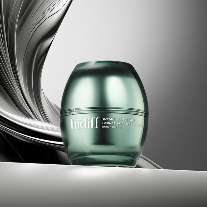Elegant display of HIDIFF Royal Finish Cream in a sleek container, emphasizing luxury skincare.