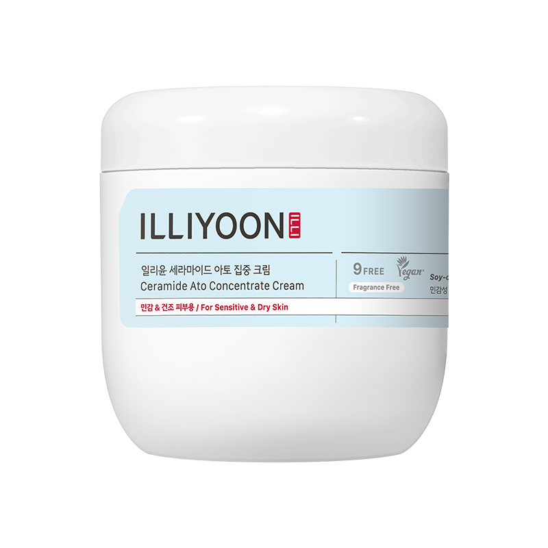 ILLIYOON Ceramide Ato Intensive Cream 500ml, a hydrating skincare product for sensitive skin, in a white container on a plain background.