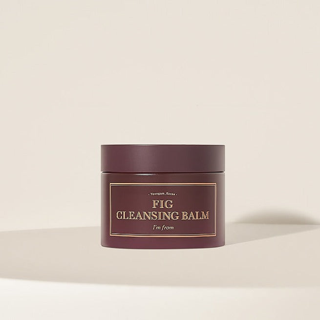 I'M FROM Fig Cleansing Balm 100ml in maroon container on beige background