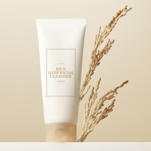 I'M FROM Rice Whip Facial Cleanser 150ml product image with elegant packaging and rice illustration.