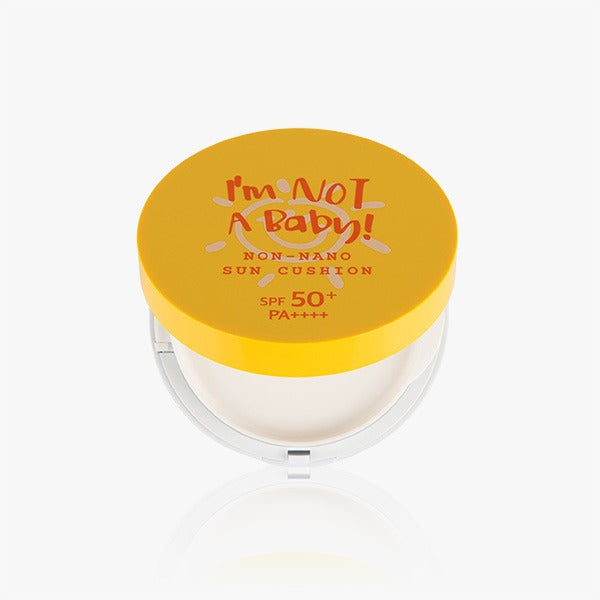 I'M NOT BABY Non-Nano Sun Cushion 25g SPF50+ PA++++ in yellow packaging.
