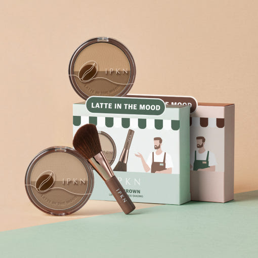IPKN Latte in the Mood Contouring makeup set with contour powders and brush on display