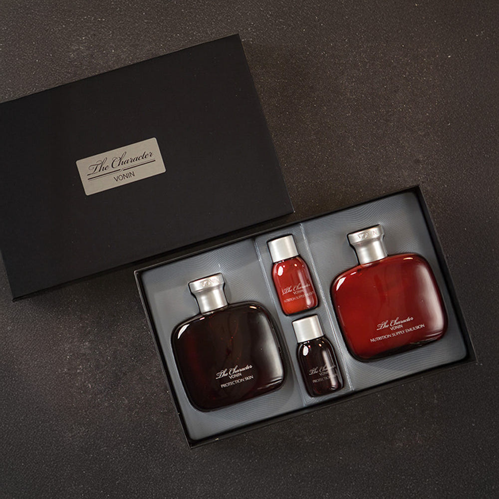 ISAKNOX Bonin The Character 2 PeicePlanning Set gift box for men by Gentleman Korea, two full-size bottles and two travel serums visible