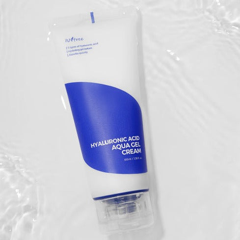 ISNTREE Hyaluronic Acid Aqua Gel Cream 100ml tube on water surface