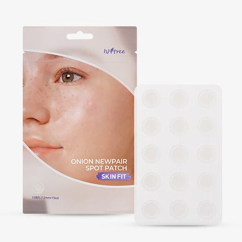 ISNTREE Onion Newpair Spot Patch Skin Fit x15 packaging with visible spot patches ideal for skincare and blemish treatment.