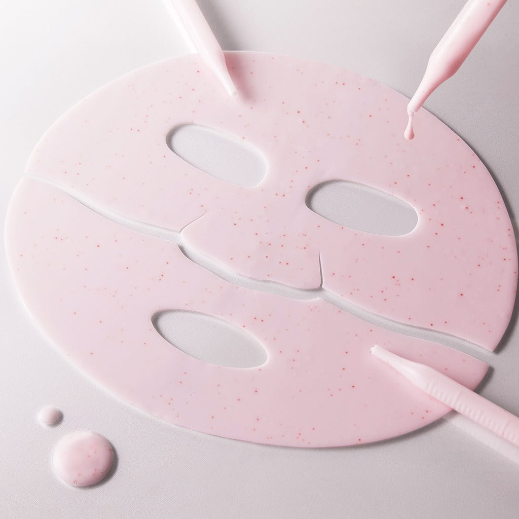 ISNTREE Plum Peptide Plumping Gel Mask 30g x 4 sheets shown with serum droplets, designed to hydrate and plump skin.