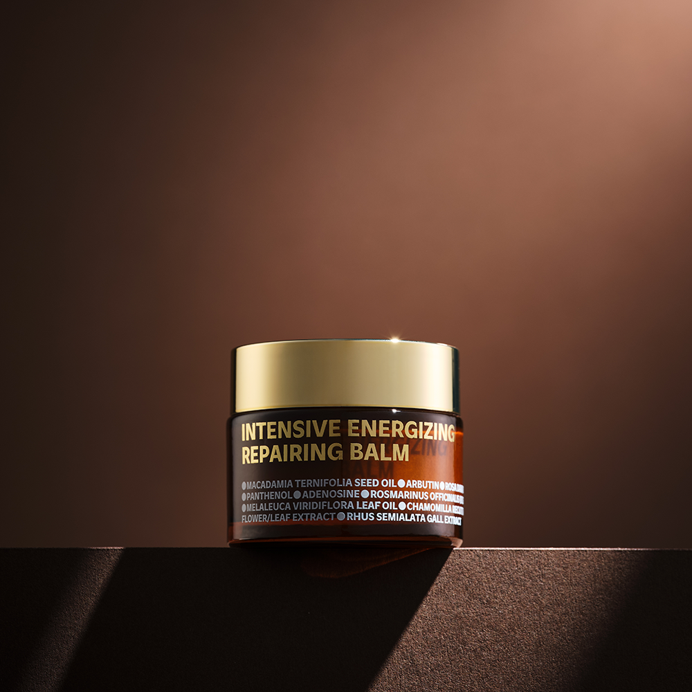 ISOI Intensive Energizing Repairing Balm 50ml jar on a brown background
