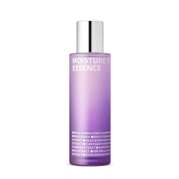 ISOI Moisture Tonic Essence 130ml bottle with purple label and list of ingredients, hydrating beauty product.