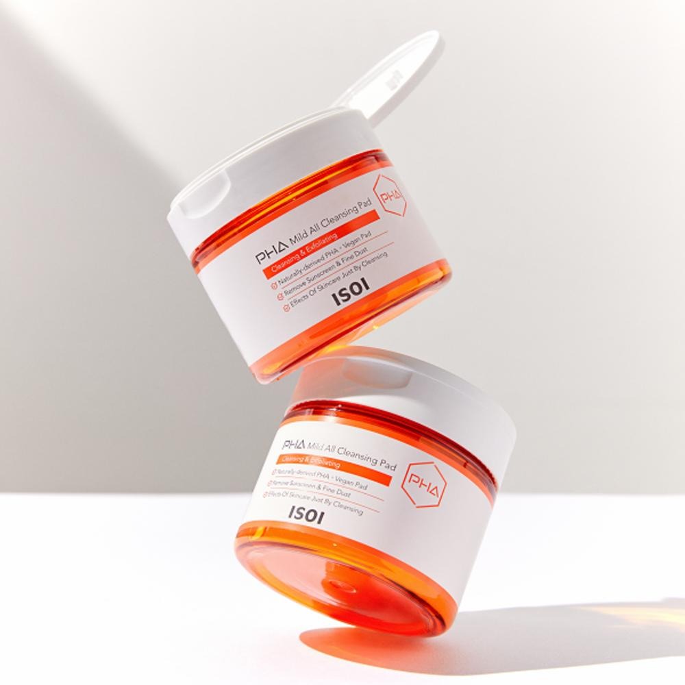 ISOI PHA Mild All Cleansing Pad 60 sheets in vibrant orange packaging, perfect for gentle yet effective skincare.