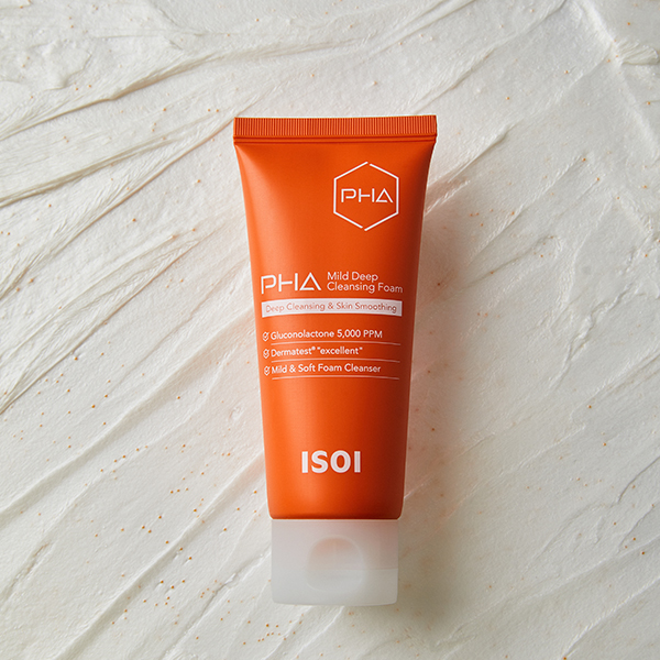 ISOI PHA Mild Deep Cleansing Foam 100ml tube on a textured surface.