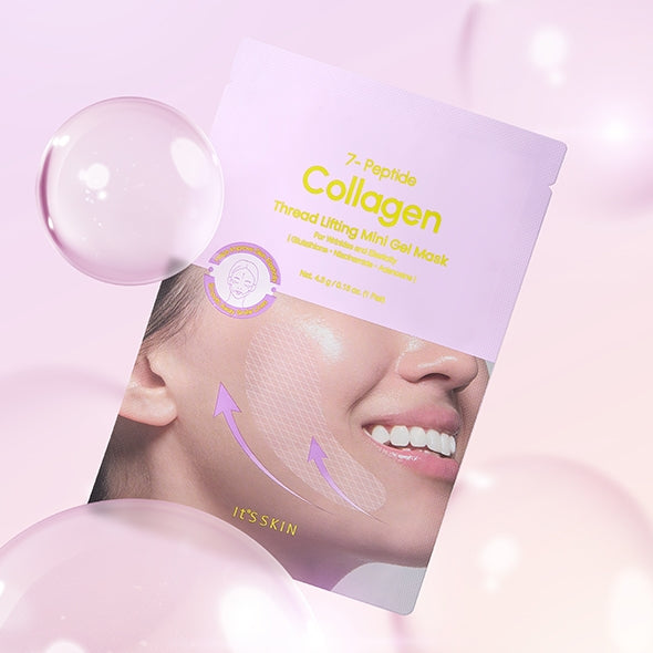 IT'S SKIN 7-Peptide Collagen Thread Lifting Mini Gel Mask against a pink background