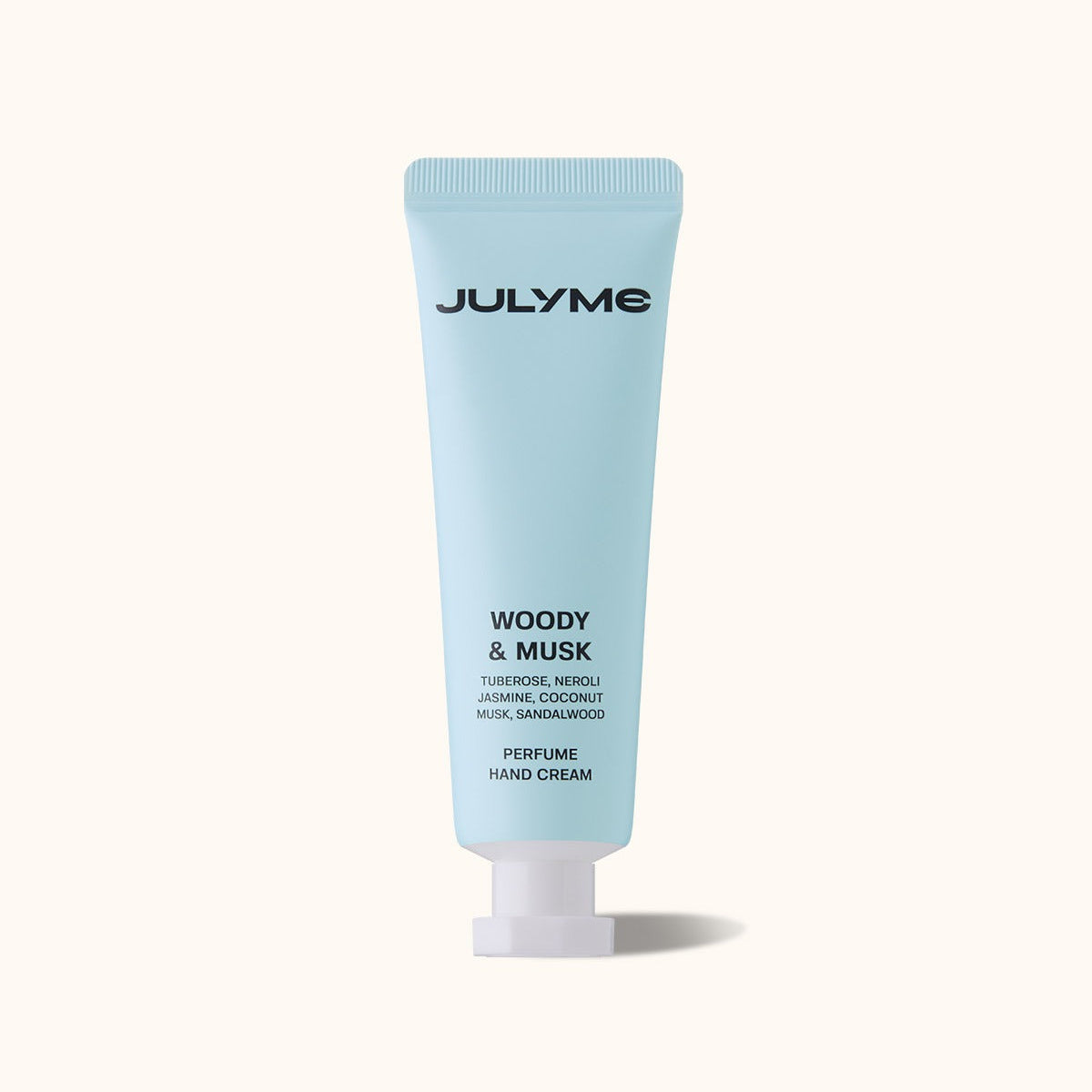 JULYME Perfume Shea Butter Hand Cream 30ml tube with woody and musk fragrance.