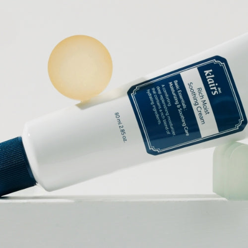 KLAIRS Rich Moist Soothing Cream 80ml tube displayed on a white surface
