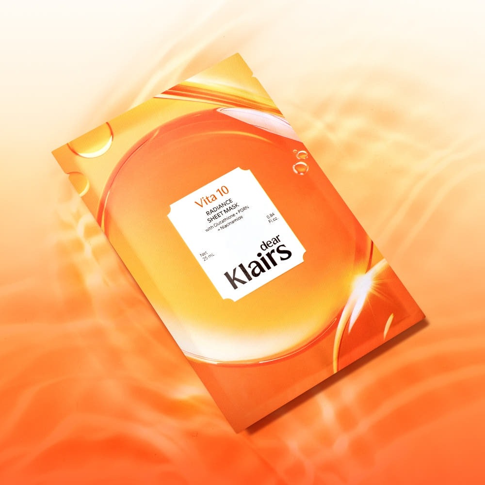 KLAIRS Vitamin Vitality Sheet Mask 25ml 1sheet packaging on an orange background