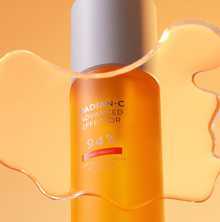 LANEIGE Radian-C Advanced Effector 150ml serum bottle with vibrant orange design, showcasing its unique formula and packaging.