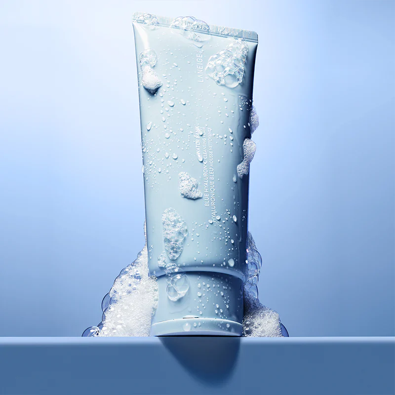 LANEIGE Water Bank Blue Hyaluronic Cleansing Foam 150g product image with bubbles