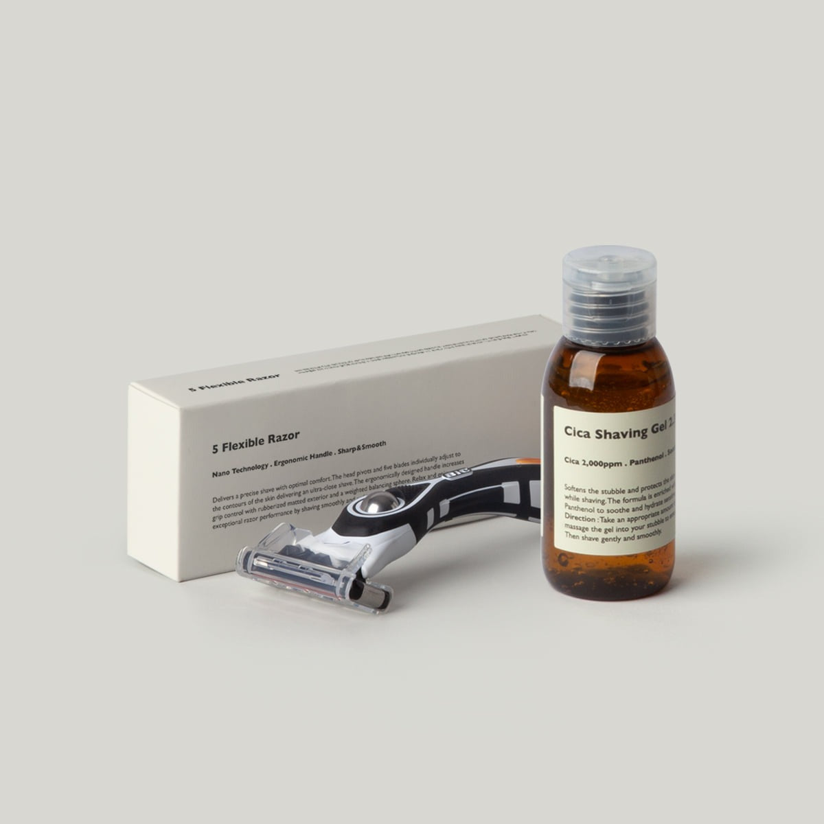 LAZY SOCIETY Experience Lit Set - Gentleman Korea men's Korean skincare shaving kit with razor, cica shaving gel bottle and packaging