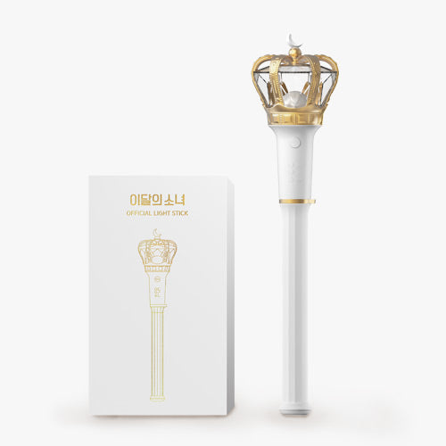 White and gold LOONA Official Light Stick with packaging displayed on a white background
