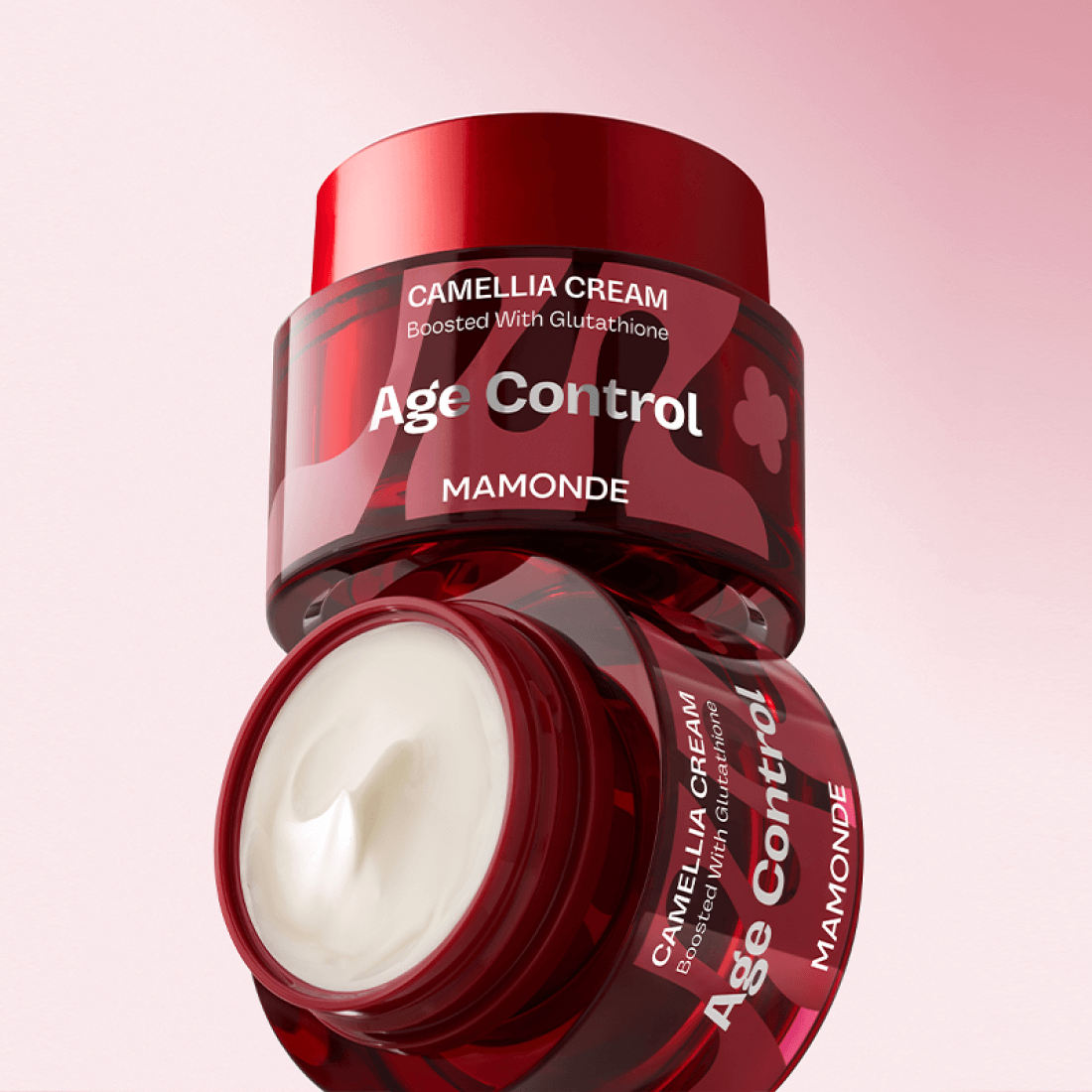MAMONDE Age Control Camellia Cream 50ml in a vibrant red jar, showcasing luxurious anti-aging skincare product for youthful skin enhancement.