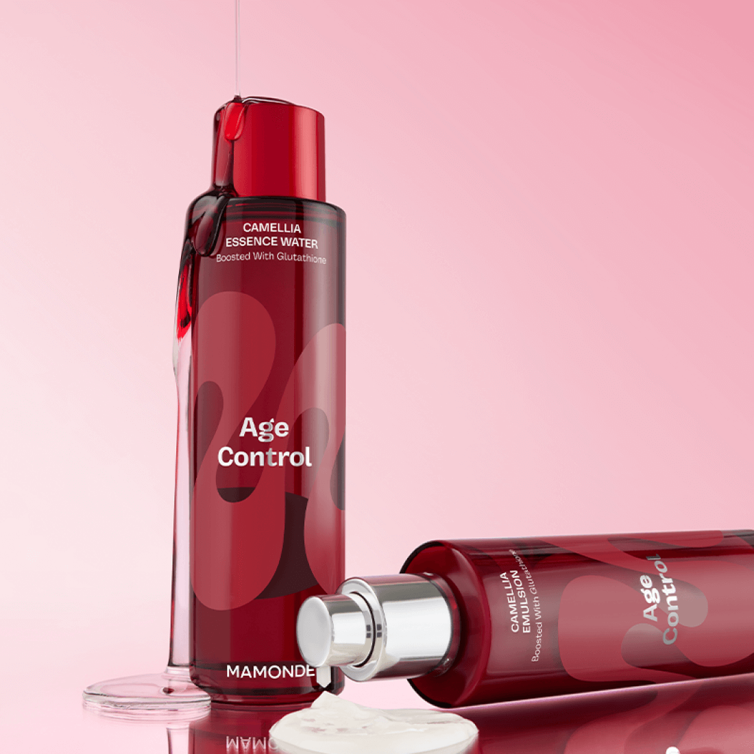 MAMONDE Age Control Camellia Essence Water 150ml bottle on pink background
