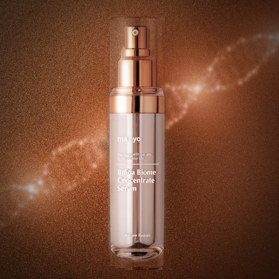 MA:NYO Bifida Biome Concentrate Serum 35ml product image with elegant packaging on a shimmering background.