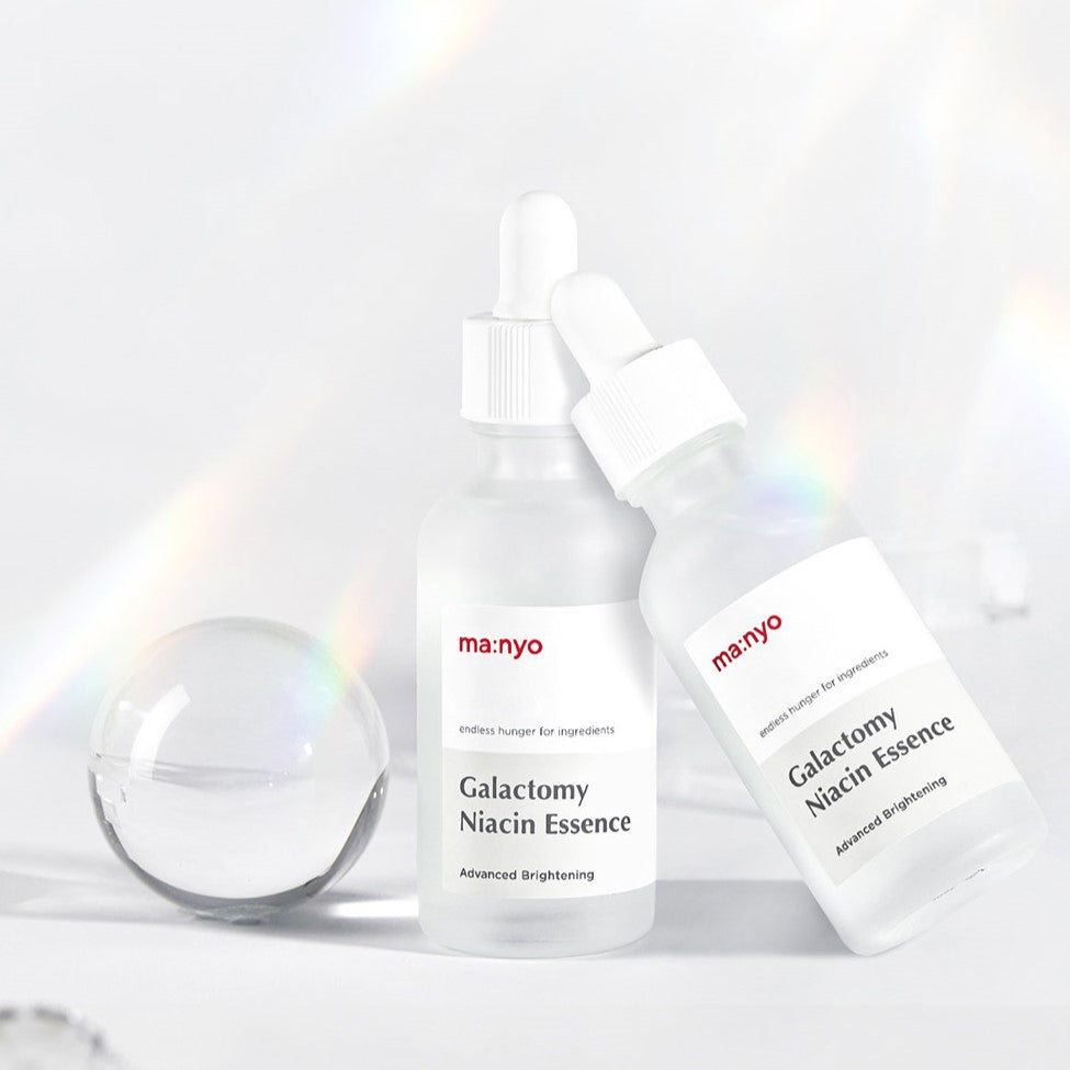 MA:NYO Galactomy Niacin Essence 50ml bottles with dropper.