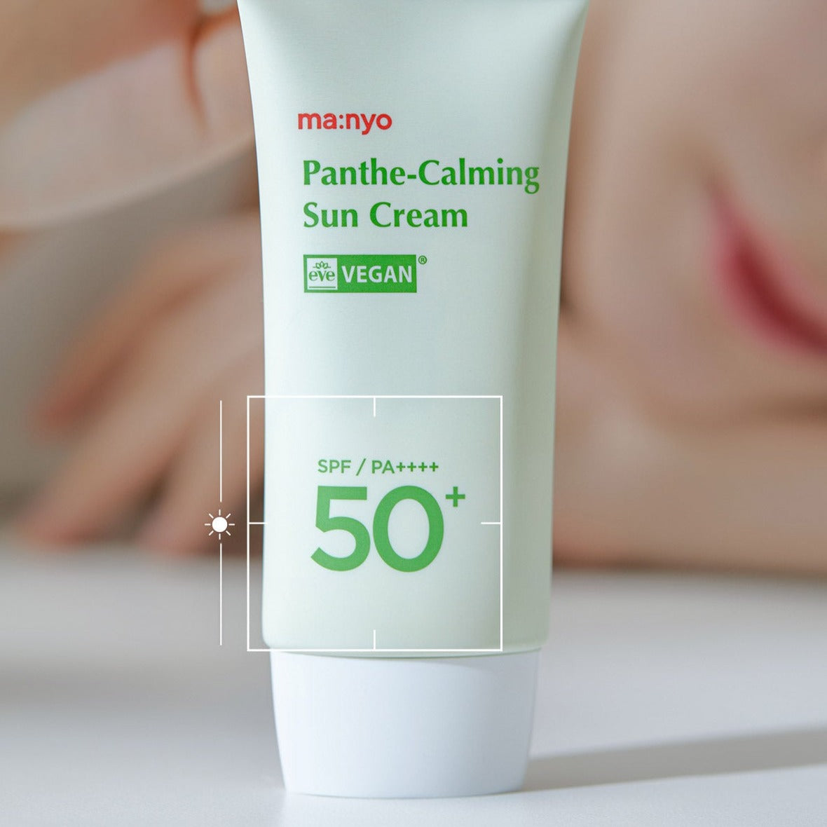 MA:NYO Vegan Panthe-Calming Sun Cream SPF 50+ 50ml tube with SPF 50+ label