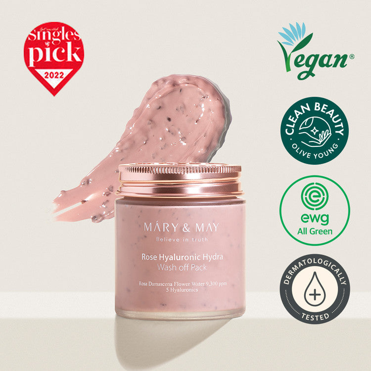 MARY & MAY Rose Hyaluronic Hydra Wash off Pack 125g vegan clean beauty product with awards