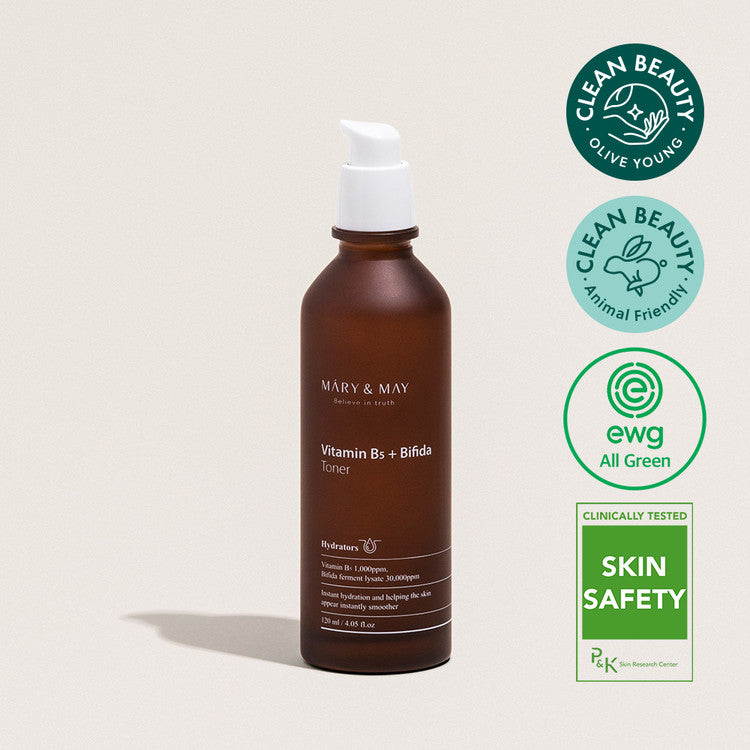 MARY & MAY Vitamin B5 + Bifida Toner 120ml with EWG Green Certification and Clean Beauty Seals