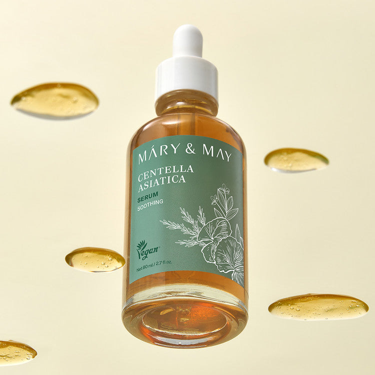 MARY&MAY Herbal Extract Serum 80ml bottle with herbal ingredients illustration, showcasing premium skincare essence.