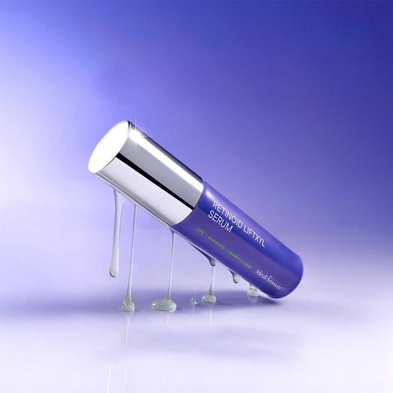 Image of MEDIANSWER Retinoid Liftsil Serum 30ml bottle on a purple background