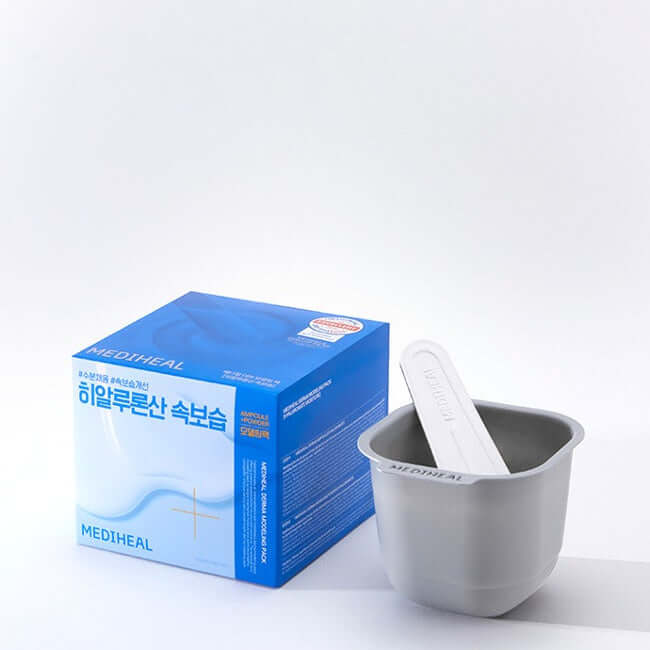 MEDIHEAL Derma Modeling Pack [Hyaluronic Acid Moisturizing] with mixing cup and spatula