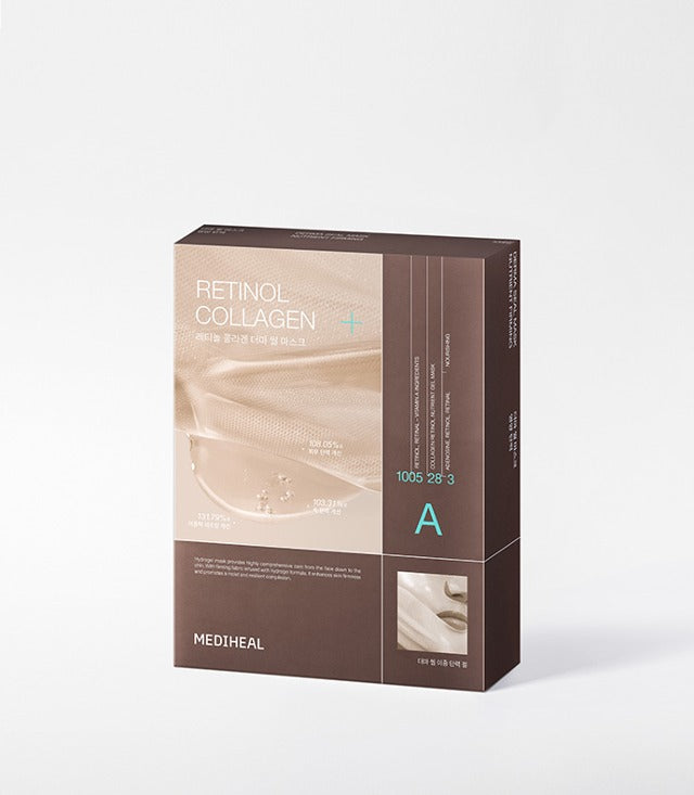 Box of MEDIHEAL Retinol Collagen face masks on a white background
