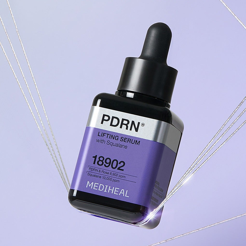 MEDIHEAL PDRN Pore Elasticity Serum 40ml bottle with squalane capturing elasticity and lifting properties.