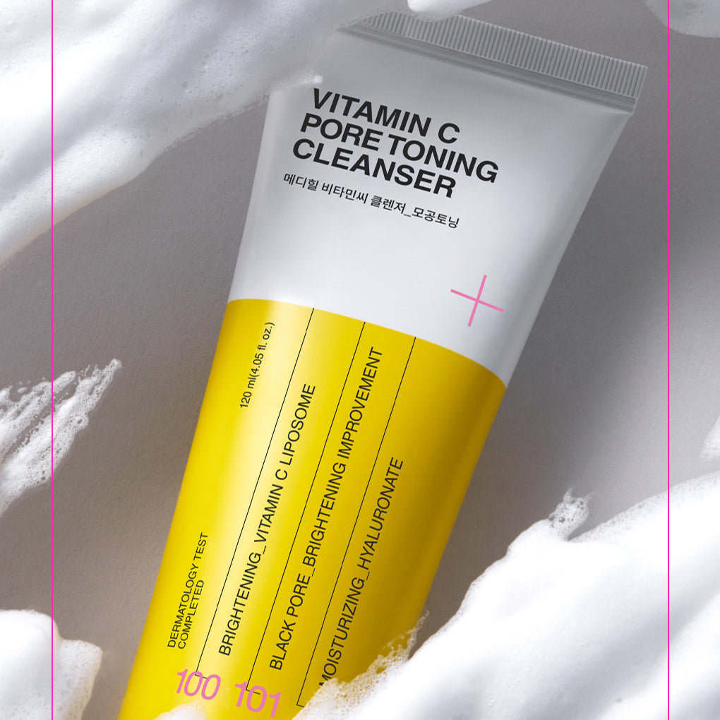 Image of MEDIHEAL Vitamin C Cleanser 120ml in yellow and white packaging on a soft white background.